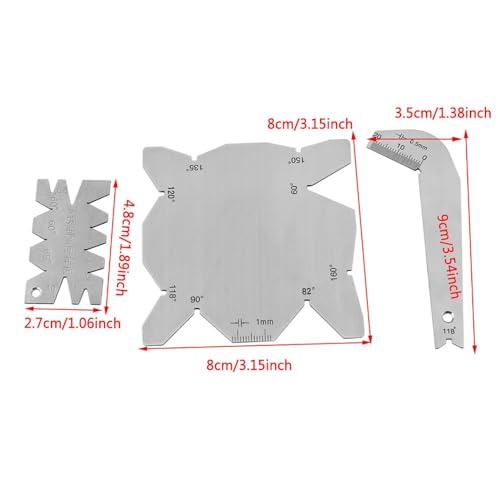 3Pcs Angle Gauges Set Stainless Steel - 118° Drill Sharpener Tool, 60-160° Angle Measuring Gage Hand Measure Tools with Case