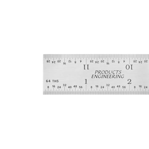 PEC Tools 12" Metal Ruler, Rigid, 4R Graduation, Steel Measuring Tool