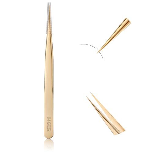 MGER Precision Isolation Eyelash Tweezers - Pointed for Extensions, Gold - size: Straight Tweezers