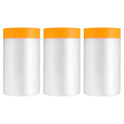 HARFINGTON 3pcs Pre-Taped Masking Film 43.3" x65ft w Plastic Sheeting,Clear - size: 43.3"x65ft