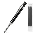 YEVEETTE 2.8mm Carpenter Pencils with 7 Refills, Built-in Sharpener Long Nib Deep Hole Construction Pencil, Metal Drafting Pencil Set for Carpenter Scriber Woodworking Architect (Black)