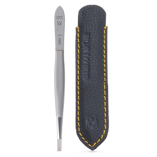 GERMANIKURE Straight Tweezers, Made in Solingen Germany, Leather Case - style: Leather Sleeve