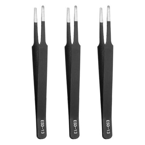 HARFINGTON 3pcs 4.76" Long ESD-13 Anti-static Straight Pointed Tip Tweezers - size: 4.76"（ESD-13)