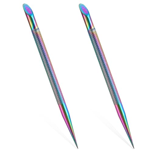 2Pcs Stainless Steel Cuticle Pusher Portable Nail Cleaner Remover Dead Skin Polish Peeler Cutter Professional Pedicure Nail Art Care Nails Cleaning Cuticle Stick for Fingernails Toenails Manicure - color: Multicolor