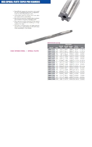 HHIP 2006-2125 4/0 Spiral Flute High Speed Steel Taper Pin Reamer - size: 4/0