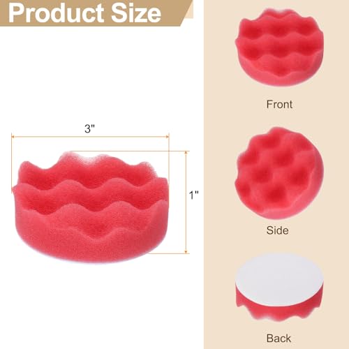 HARFINGTON 2pcs Buffing Sponge Pads 3" Polishing Wheel Waffle Finishing Grip Pad Car Buffer Polisher with Hook and Loop Back for Car Detailing Polishing Waxing, Red - color: Red, size: 3"
