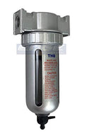 MID FLOW PARTICULATE FILTER/WATER TRAP FOR AIR COMPRESSOR COMPRESSED AIR LINES, 5u WITH POLY BOWL AND METAL BOWL GUARD (3/8" NPT) - style: 3/8" NPT