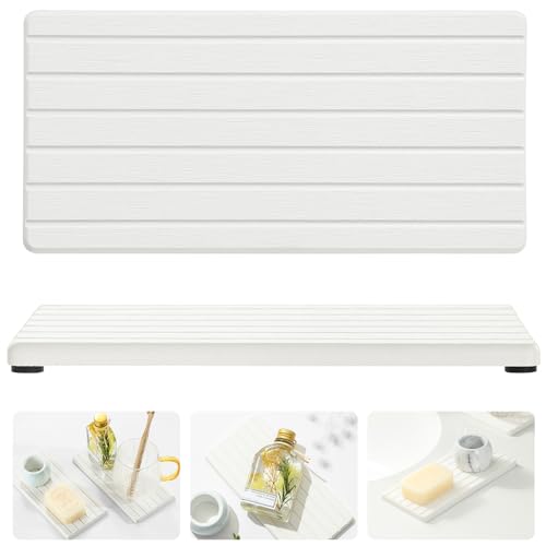 2Pack Quick Dry Water Absorbing Stone Drying Tray, Sink Mat, White 8“ x 4” - color: 2 Pack - White, size: 8" x 3.8"