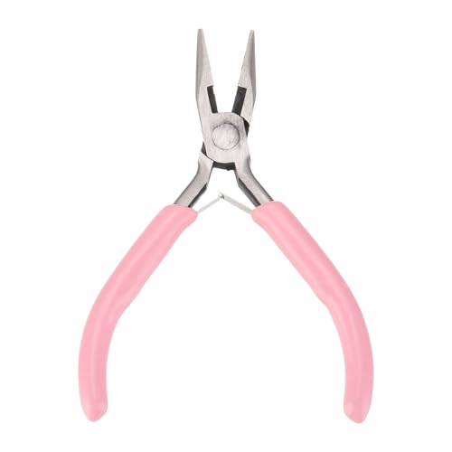 HARFINGTON Needle Nose Pliers 5" Mini Jewelry Pliers with Cutter & Non-slip PVC Handle Thin Precision Jewelry Flat Jaw for Beading Tool Hobby Craft, Pink