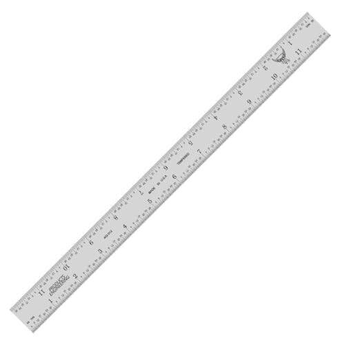 PEC Tools 12" Metal Ruler, Rigid, 4R Graduation, Steel Measuring Tool