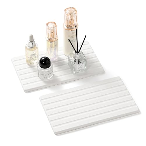 Razborci 2PCS Water Absorbing Stone Drying Tray Mat for Bathroom Sink & Kitchen Counter Organizer, Quick Dry Dish Soap Dispenser Sponge Holder, Vanity Sink Caddy, Drink Bar Coaster, White - 10"*6" - color: 2 Pack - White, size: 10" x 6"