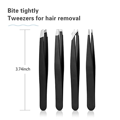 Derlaier 4Pcs Steel Tweezers Set, Eyebrow Blackhead Ingrown Hair Tool - color: Black