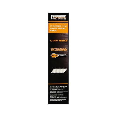 Freeman Angled Finish Nails | 34 Degree | 15 Gauge | 1-1/2" | Tape Collated | Galvanized Steel | 1000 Count | Trim, Moulding, Cabinetry, Baseboards, Furniture, Door and Window Casing | AF1534-15 - style: 15-Gauge 1-1/2"