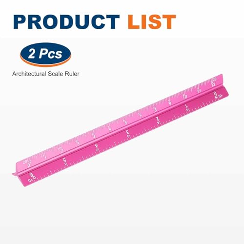 HARFINGTON 2Pcs Architectural Scale Ruler 7" Large Scale Laser Rose Red - color: Rose Red, size: 7 Inch