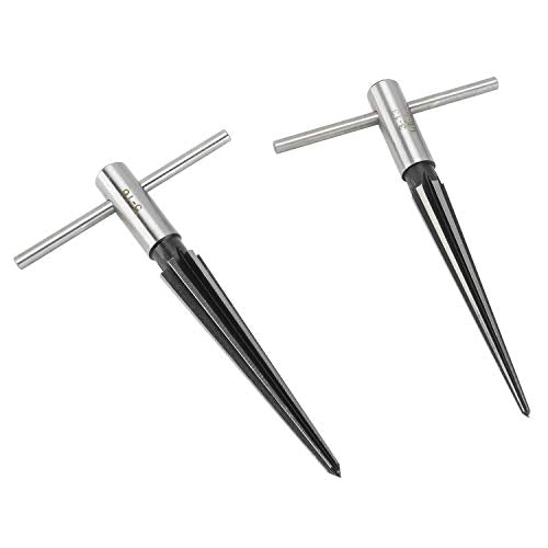 2 pcs Tapered Reamer T Handle 6 Fluted Chamfer Bridge Pin Hole Hand Held Reamer Sizes 1/8"-1/2" (3-13mm) & 5''-5/8'' (5-16mm) Handle Drilling Tools