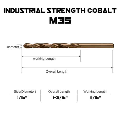 Narwhal 1/16 Inch Drill Bit (13 Pack) Cobalt for Metal & Stainless Steel - size: 1/16 in