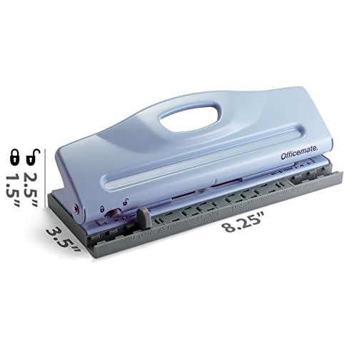 Officemate Adjustable 6-Hole Punch - 8 Sheet Capacity, Paper Punch for Planners and Binders, Fits Mini/Pocket, A6, Personal, A5 and Half Letter Paper, Easy-Read Guide, Blue - color: Blue