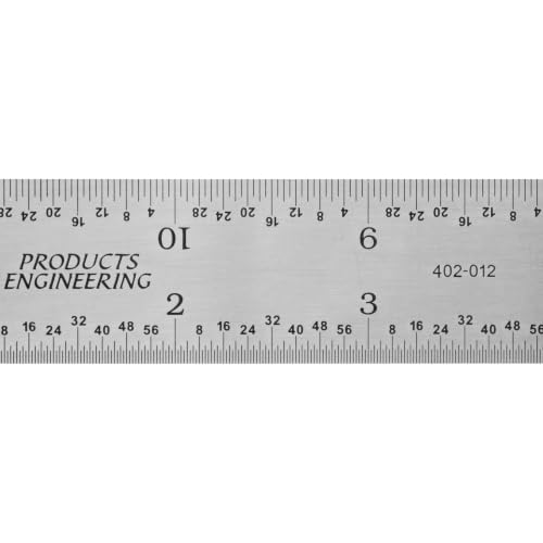 PEC Tools 12" Metal Ruler, Rigid, 4R Graduation, Steel Measuring Tool