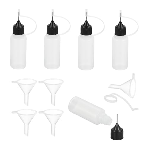 MECCANIXITY 5Pcs Needle Tip Squeeze Bottle, 15ml/0.51oz Glue Tip Applicator Bottles Plastic Liquid Glue Bottle for Paper Crafts, Painting, Oil, Ink(Black, with 5 Funnel) - color: Black, size: 15ml/0.51oz