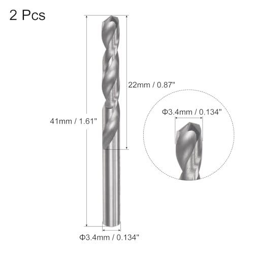uxcell Solid Carbide Drill Bits, 3.4mm C2/K20 Tungsten Carbide Jobber Drill Bits Straight Shank Drilling Tool for Stainless Steel Aluminum Iron Metal Plastic 2pcs - size: 3.4mm