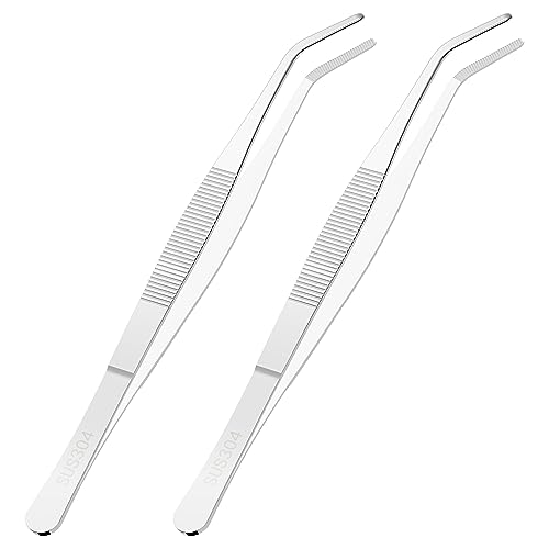 2 PCS 5.5" Stainless Steel Tweezers, Curved Blunt, 0.07" Thick