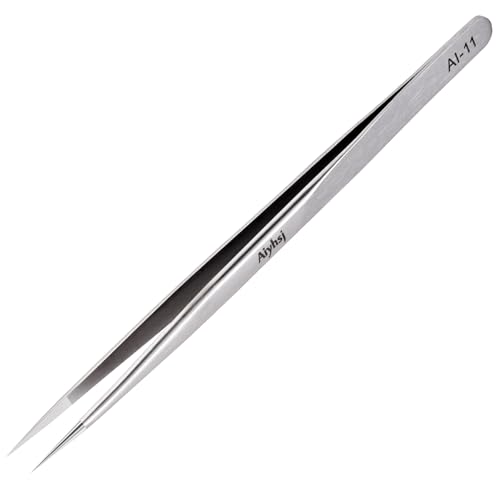 Precision Tweezer, Upgraded Professional Pointed, High-end Stainless Steel - style: Fine Tip Straight LONG (5.5in)