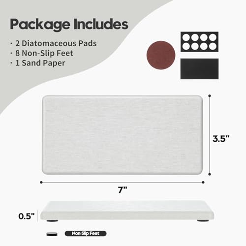 2PCS 7"x3.5" Water Absorbing Bathroom Sink Vanity Trays, Diatomite Stone Quick Drying Mat for Kitchen Counter, Dish Rack Dispenser Sponge Holder Caddy Organizer, Beige, 7"x3.5" - color: 2 Pack - Beige, size: 7" x 3.5"