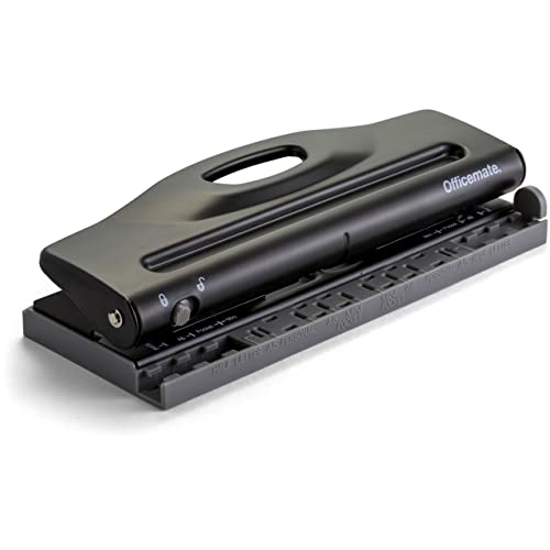 Officemate Adjustable 6-Hole Punch - 8 Sheet Capacity, Paper Punch for Planners and Binders, Fits Mini/Pocket, A6, Personal, A5 and Half Letter Paper, Easy-Read Guide, Black - color: Black