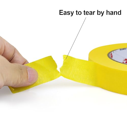 BOMEI PACK Yellow Painters Tape 1 Inch Bulk - Paint Tape 3 Rolls x 1 Inch x 60 Yards - Painter's Tape Yellow Masking Tape for Walls Painting, DIY Crafting, and School Project, Total 180 Yards - color: Yellow