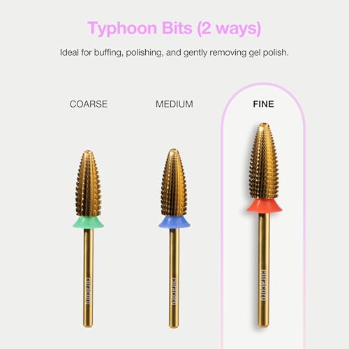 Curacoro Nail Drill Bits 3/32'' Typhoon Bits, 2 Way, Carbide Bit (Fine) - color: Yellow Titanium - Typhoon Bit, size: Fine