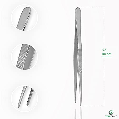Thumb Dressing Forceps, Mulipurpose Tweezer Stainless Steel, Serrated Tip Straight 5.5 Inch - size: 5.5"
