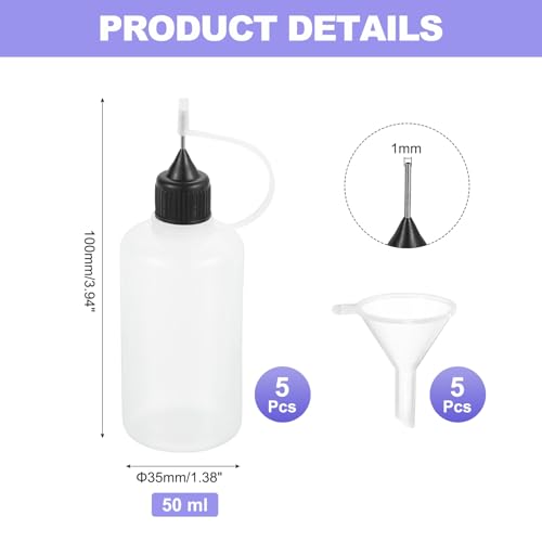 MECCANIXITY 5Pcs Needle Tip Squeeze Bottle, 50ml/1.69oz Glue Tip Applicator Bottles Plastic Liquid Glue Bottle for Paper Crafts, Painting, Oil, Ink(Black, with 5 Funnel) - color: Black, size: 50ml/1.69oz