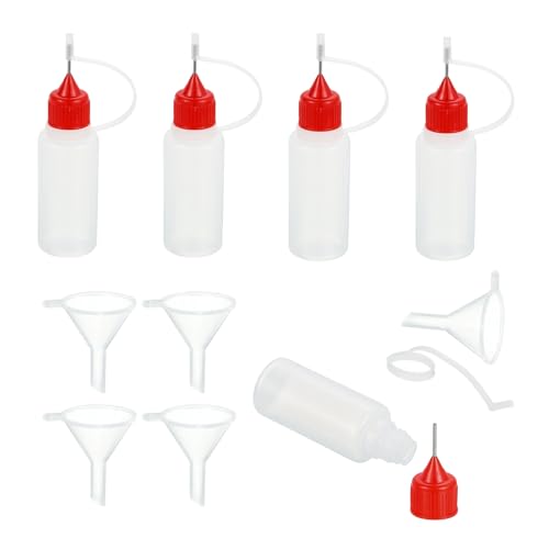 MECCANIXITY 5Pcs Needle Tip Squeeze Bottle, 15ml/0.51oz Glue Tip Applicator Bottles Plastic Liquid Glue Bottle for Paper Crafts, Painting, Oil, Ink(Red, with 5 Funnel) - color: Red, size: 15ml/0.51oz