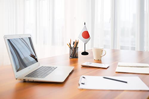 USA American & Japan Japanese Desk Flags, US Japan Office Table Flag, Small Mini Miniature Japanese and US Desktop Flag With 13" Solid Black Pole, Black Base - color: Japan