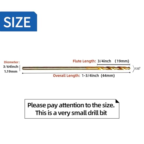 3/64" Mini Titanium Twist Drill Bit Set (20Pcs), HSS43 Fully Ground Micro Drill Bits for Wood, Metal,Plastic, Aluminum Alloy,Steels - style: 3/64"(20pcs)