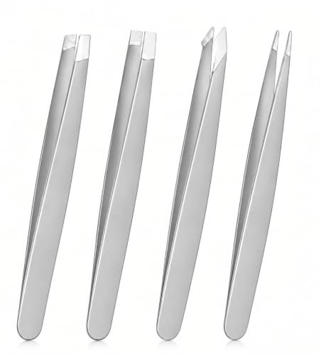 APTO INSTRUMENTS 4 PCS Precision Tweezers Set, Stainless Steel Anti-Static ESD Tweezers, Straight & Curved Tip Non-Magnetic Tweezers for Electronics, Jewellery Making, Craft, Soldering & DIY (Silver) - color: Silver