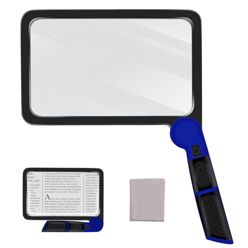 5X Magnifying Glass with Light, Full Page Magnifier for Reading, 48 LEDs - color: Blue 5x