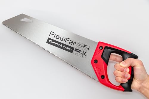 14 inch Hand Saw 11TPI Pro Fine Cut for Wood, Plastic Pipes, Drywall, Trees Trimming & Pruning, Sharp for Woodworking, Red
