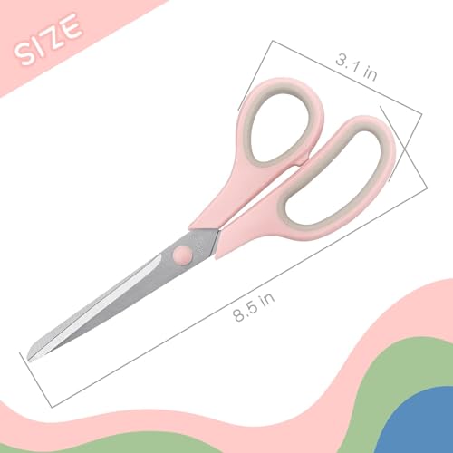 LONGKEY 8.5" Pastel Scissors 3-Pack, Ultra Sharp Stainless Steel - color: Pastel Green, Pink, Blue