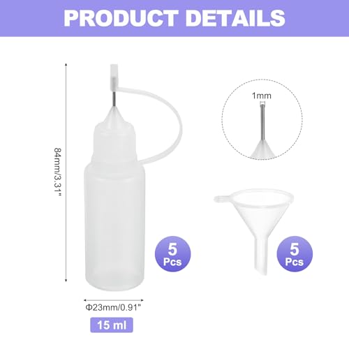 MECCANIXITY 5Pcs Needle Tip Squeeze Bottle, 15ml/0.51oz Glue Tip Applicator Bottles Plastic Liquid Glue Bottle for Paper Crafts, Painting, Oil, Ink(Clear, with 5 Funnel) - color: Clear, size: 15ml/0.51oz
