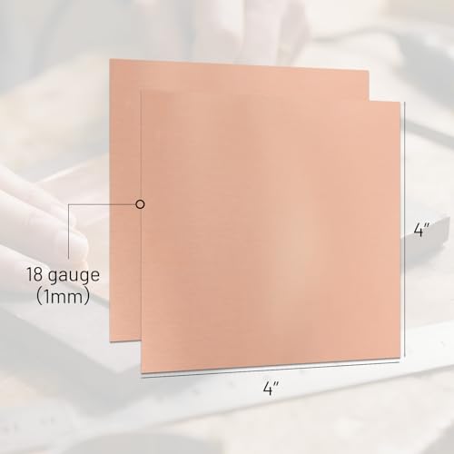 2 Pcs 99.9%+ Pure Copper Sheets, 4" x 4", 18 Gauge Thickness Copper Plates - size: 4" x 4", 18 Gauge