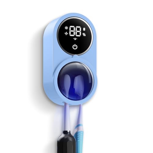 Wall-Mounted Toothbrush Holder for Bathroom, Proximity Sensor Toothbrush Cleaner, Compatible with Most Toothbrush Models, LED Smart Screen, Heating Film Drying, Rechargeable (02Blue) - color: 02blue