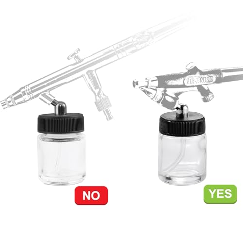 SAGUD 10pcs Glass Airbrush Bottles Kit 18cc (2/3 Ounce) Airbrush jar with 10pcs Adapter Cap Covers Set and 60° Down Angle Adaptor Lid,Fits Single Action Siphon Feed Airbrushes