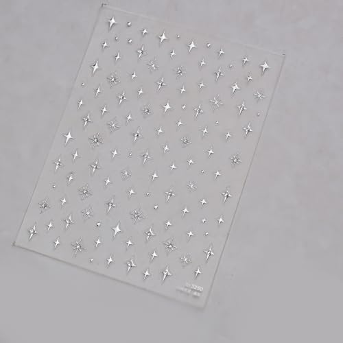 1 Sheet Silver Star 5D Embossed Nail Sticker Diamond Star Nail Decals Shiny Rhinestones Stars Nail Art Stickers Mini Stars Nails Supplies Holographic Star Nails Decoration for Women Manicure DIY - color: Diamond Silver Star