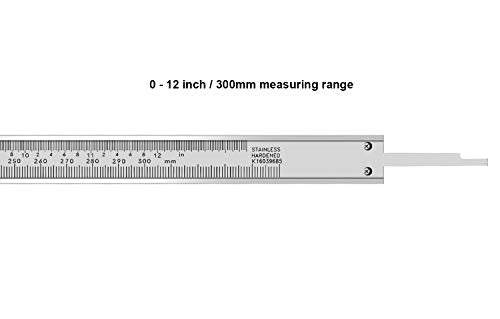 0-12 Inch / 300mm Micrometer Vernier Caliper, Stainless Steel Precision Measuring Tool (Inch/Metric), Depth/Inside/Outside/Step Measurement, 0.001" / 0.02mm