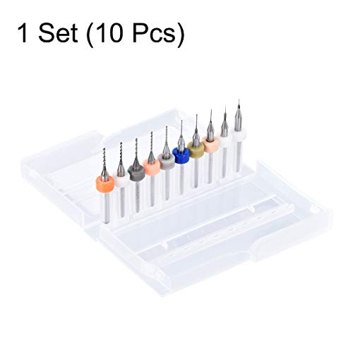 uxcell PCB Drill Bits 0.15mm-1.0mm Tungsten Carbide Rotary Tool Jewelry CNC Engraving Print Circuit Board Micro Drill Bits 1/8 Inch Shank 1 Set (10 Pcs)