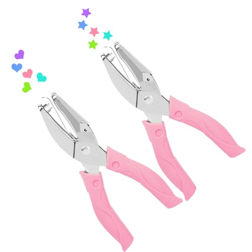 UCEC 2PCS Handheld Shaped Hole Punch Kit - Heart Hole Punch & Star Puncher - color: Pink, size: Heart+Star