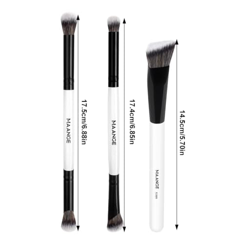 MAANGE 3 PCS Foundation Contour Conceal Brush Set, Makeup Brushes, Eyeshadow Concealer Brushes, Double Sided Blending Eyebrow Brush Professional Face brushes Set Tools, For Liquid, Cream, Loose Powder - color: 3 PCS
