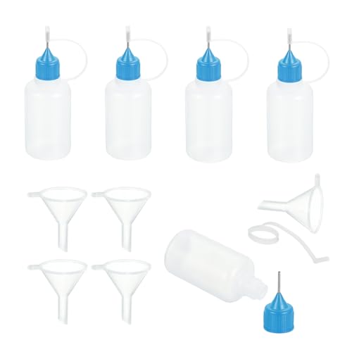 MECCANIXITY 5Pcs Needle Tip Squeeze Bottle, 30ml/1oz Glue Tip Applicator Bottles Plastic Liquid Glue Bottle for Paper Crafts, Painting, Oil, Ink(Blue, with 5 Funnel) - color: Blue, size: 30ml/1 oz