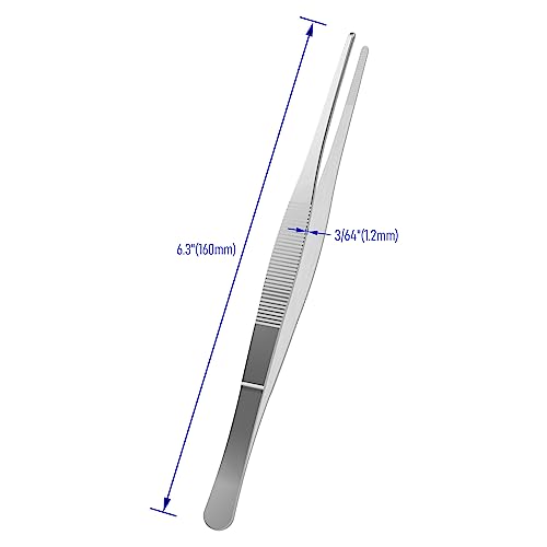 5 PCS 6.3" Stainless Steel Tweezers, Straight Blunt, 3/64" Thick - size: 6.3"L(3/64"T)